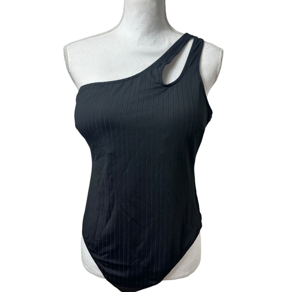 RIBBED ONE SHOULDER BLACK SWIMSUIT WOMEN ONE PIECE SIZE XL BRAND NEW WIT TAGS